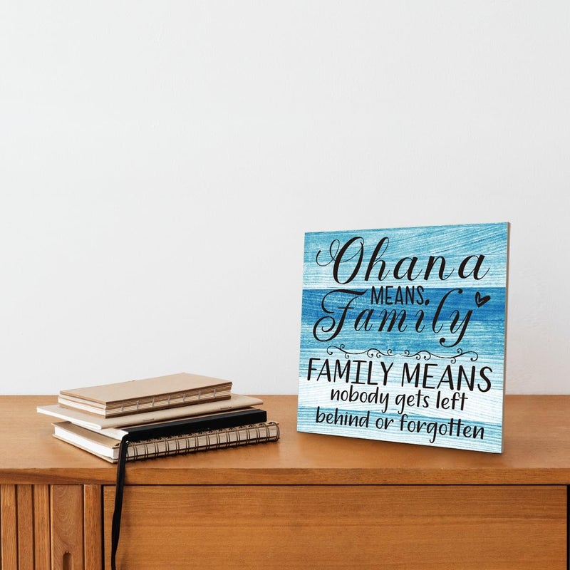 SUSZDOU Family Wooden Plaque, “Family Means Nobody Gets Left Behind or Forgotten”, 6.2x6.2 Inch Table Art Sign, Farmhouse Quote Decor for Living Room or Home Tabletop B - Image 4